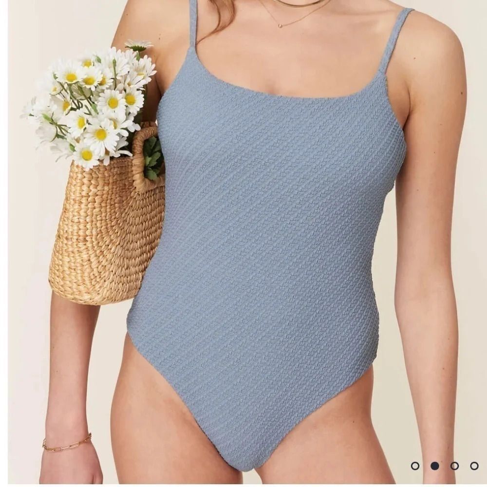 Andie Swim The Jetties One Piece Slate Blue Textured Swimsuit XS NWT
